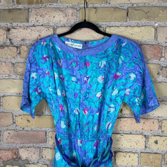 Umi Collections by Anne Crimmins Vintage 1980's Silk Belted Fit & Flare Dress - Picture 3 of 6